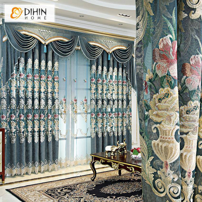 DIHIN HOME European Vintage Roral Luxury Embroidered Curtain Window Customized Valance ,Blackout Curtains Grommet Window Curtain for Living Room ,52x84-inch,1 Panel Roman Shades Curtains Window Blinds custom curtains blackout curtains curtains for living room sheer curtains curtain fabric linen curtains kitchen curtains velvet curtains pinch pleat curtains bay window curtains outdoor curtains pleated curtains floral curtains dining room curtains kitchen valances drapes for bedroom patio curtains nursery cur