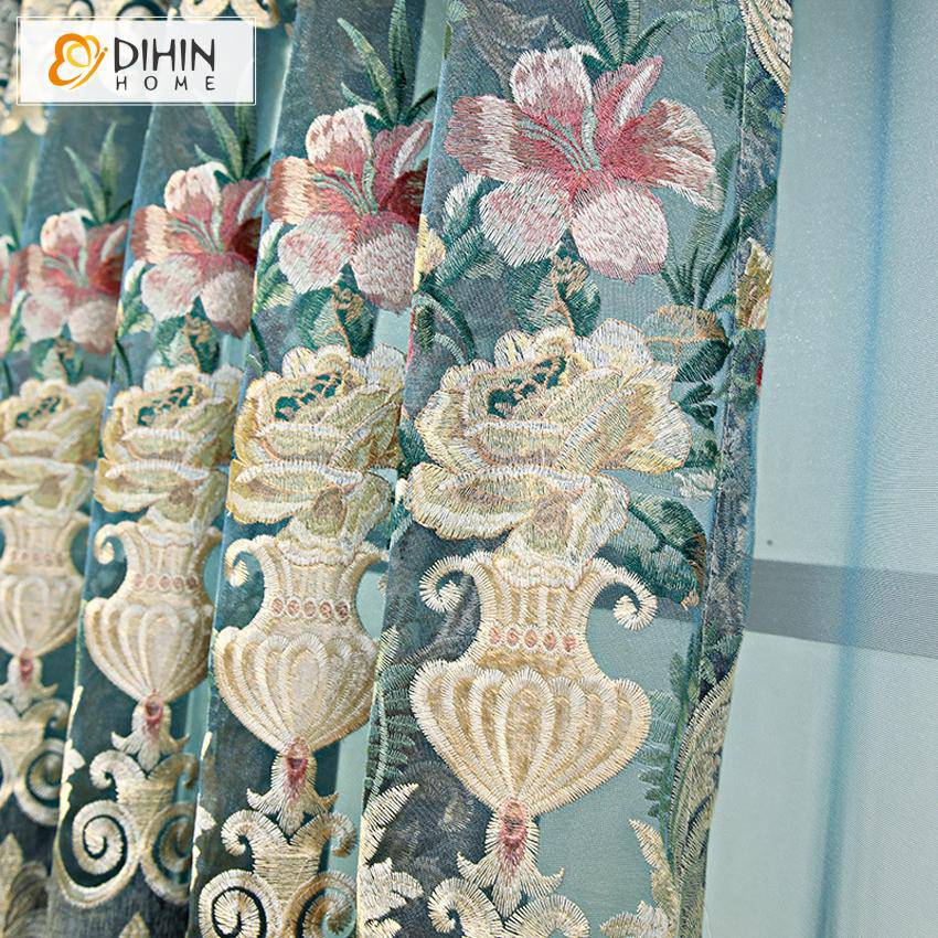 DIHIN HOME European Vintage Roral Luxury Embroidered Curtain Window Customized Valance ,Blackout Curtains Grommet Window Curtain for Living Room ,52x84-inch,1 Panel Roman Shades Curtains Window Blinds custom curtains blackout curtains curtains for living room sheer curtains curtain fabric linen curtains kitchen curtains velvet curtains pinch pleat curtains bay window curtains outdoor curtains pleated curtains floral curtains dining room curtains kitchen valances drapes for bedroom patio curtains nursery cur