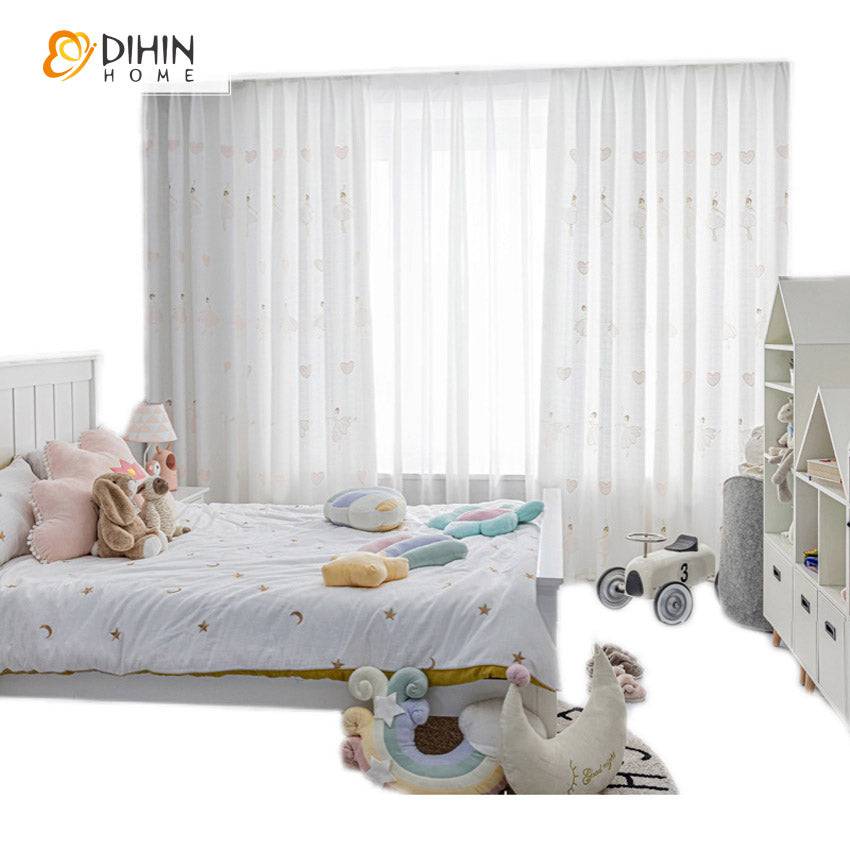 DIHIN HOME European White Dancing Princess Embroidered,Grommet Window Sheer Curtain for Living Room ,52x63-inch,1 Panel Roman Shades Curtains Window Blinds custom curtains blackout curtains curtains for living room sheer curtains curtain fabric linen curtains kitchen curtains velvet curtains pinch pleat curtains bay window curtains outdoor curtains pleated curtains floral curtains dining room curtains kitchen valances drapes for bedroom patio curtains nursery curtains grommet curtains