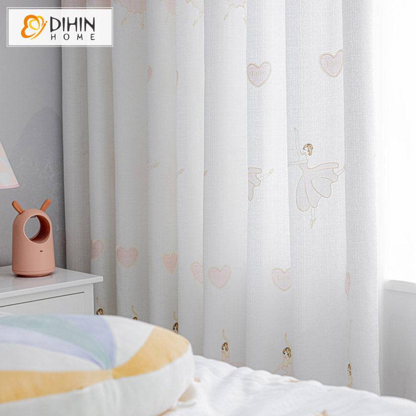 DIHIN HOME European White Dancing Princess Embroidered,Grommet Window Sheer Curtain for Living Room ,52x63-inch,1 Panel Roman Shades Curtains Window Blinds custom curtains blackout curtains curtains for living room sheer curtains curtain fabric linen curtains kitchen curtains velvet curtains pinch pleat curtains bay window curtains outdoor curtains pleated curtains floral curtains dining room curtains kitchen valances drapes for bedroom patio curtains nursery curtains grommet curtains