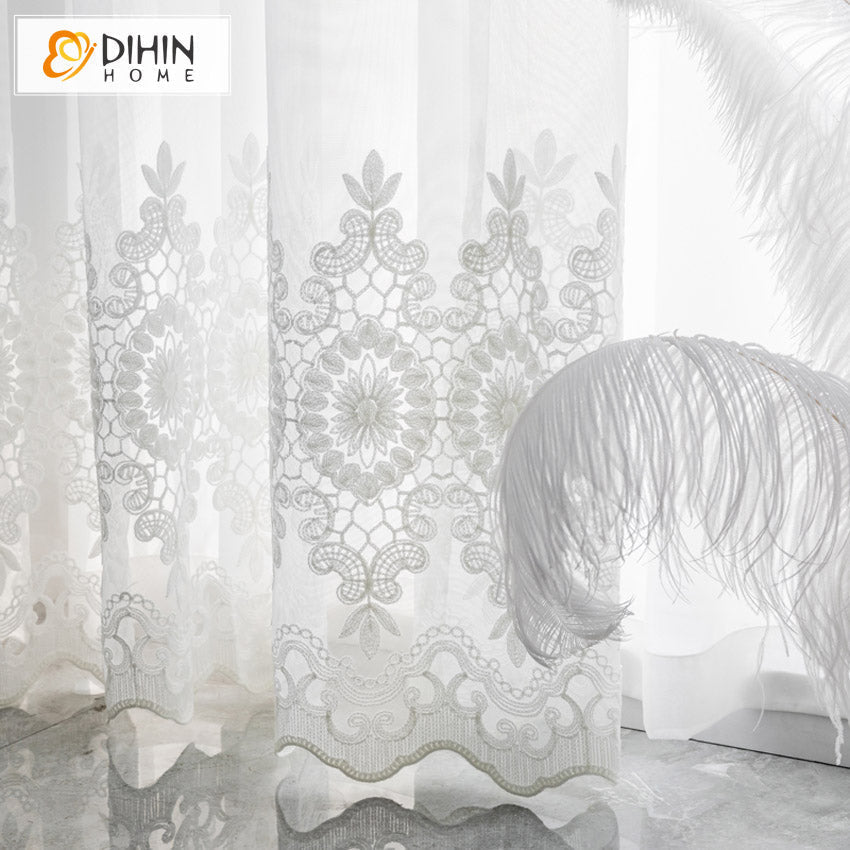 DIHIN HOME European White Embroidered,Grommet Window Sheer Curtain for Living Room ,52x63-inch,1 Panel Roman Shades Curtains Window Blinds custom curtains blackout curtains curtains for living room sheer curtains curtain fabric linen curtains kitchen curtains velvet curtains pinch pleat curtains bay window curtains outdoor curtains pleated curtains floral curtains dining room curtains kitchen valances drapes for bedroom patio curtains nursery curtains grommet curtains