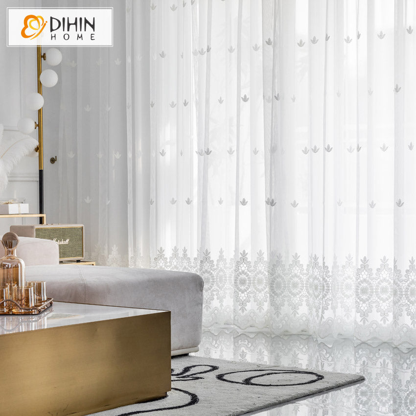 DIHIN HOME European White Embroidered,Grommet Window Sheer Curtain for Living Room ,52x63-inch,1 Panel Roman Shades Curtains Window Blinds custom curtains blackout curtains curtains for living room sheer curtains curtain fabric linen curtains kitchen curtains velvet curtains pinch pleat curtains bay window curtains outdoor curtains pleated curtains floral curtains dining room curtains kitchen valances drapes for bedroom patio curtains nursery curtains grommet curtains