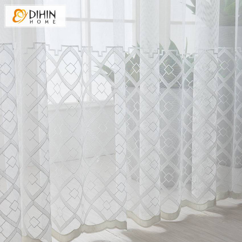 DIHIN HOME European White Geometric Embroidered Sheer Curtain,Grommet Window Curtain for Living Room ,52x63-inch,1 Panel Roman Shades Curtains Window Blinds custom curtains blackout curtains curtains for living room sheer curtains curtain fabric linen curtains kitchen curtains velvet curtains pinch pleat curtains bay window curtains outdoor curtains pleated curtains floral curtains dining room curtains kitchen valances drapes for bedroom patio curtains nursery curtains grommet curtains