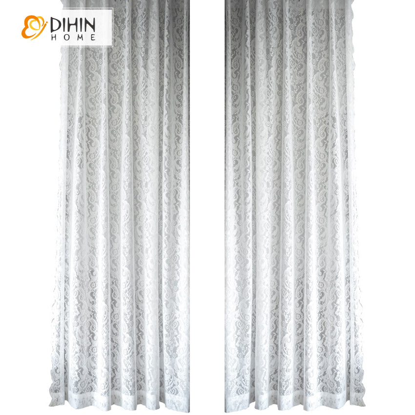 DIHIN HOME European White Lace Sheer Curtain,Grommet Window Curtain for Living Room ,52x63-inch,1 Panel Curtains custom curtains blackout curtains curtains for living room curtain fabric linen curtains