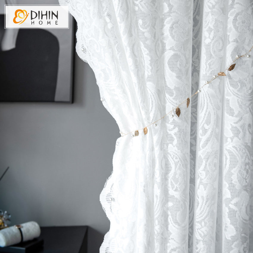 DIHIN HOME European White Lace Sheer Curtain,Grommet Window Curtain for Living Room ,52x63-inch,1 Panel Curtains custom curtains blackout curtains curtains for living room curtain fabric linen curtains