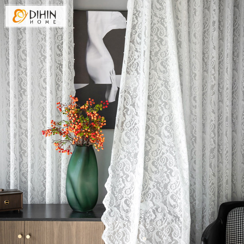 DIHIN HOME European White Lace Sheer Curtain,Grommet Window Curtain for Living Room ,52x63-inch,1 Panel Curtains custom curtains blackout curtains curtains for living room curtain fabric linen curtains