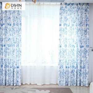 DIHIN HOME Exquisite Blue Flowers Printed,Blackout Grommet Window Curtain for Living Room ,52x63-inch,1 Panel Roman Shades Curtains Window Blinds custom curtains blackout curtains curtains for living room sheer curtains curtain fabric linen curtains kitchen curtains velvet curtains pinch pleat curtains bay window curtains outdoor curtains pleated curtains floral curtains dining room curtains kitchen valances drapes for bedroom patio curtains nursery curtains grommet curtains