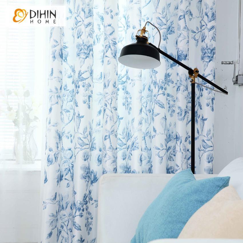 DIHIN HOME Exquisite Blue Flowers Printed,Blackout Grommet Window Curtain for Living Room ,52x63-inch,1 Panel Roman Shades Curtains Window Blinds custom curtains blackout curtains curtains for living room sheer curtains curtain fabric linen curtains kitchen curtains velvet curtains pinch pleat curtains bay window curtains outdoor curtains pleated curtains floral curtains dining room curtains kitchen valances drapes for bedroom patio curtains nursery curtains grommet curtains