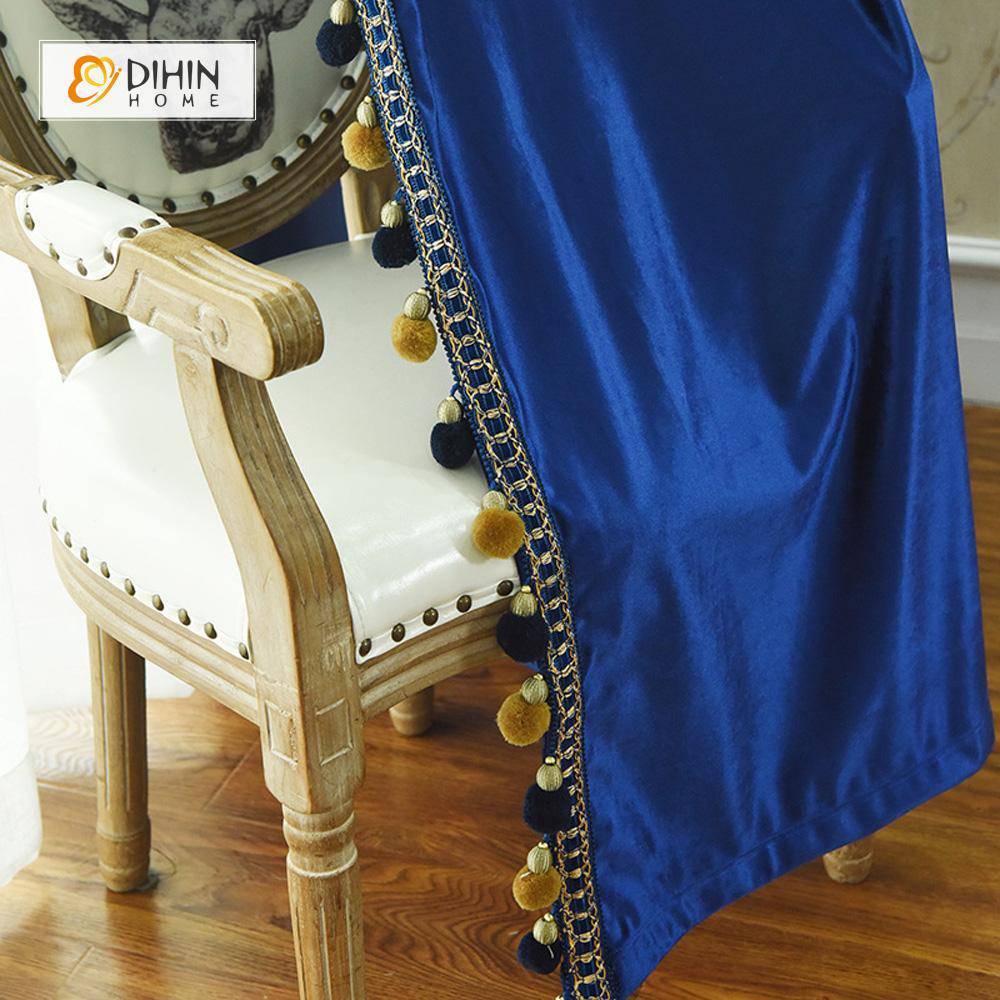 DIHIN HOME Exquisite Blue Printed Velvet，Blackout Grommet Window Curtain for Living Room ,52x63-inch,1 Panel Roman Shades Curtains Window Blinds custom curtains blackout curtains curtains for living room sheer curtains curtain fabric linen curtains kitchen curtains velvet curtains pinch pleat curtains bay window curtains outdoor curtains pleated curtains floral curtains dining room curtains kitchen valances drapes for bedroom patio curtains nursery curtains grommet curtains