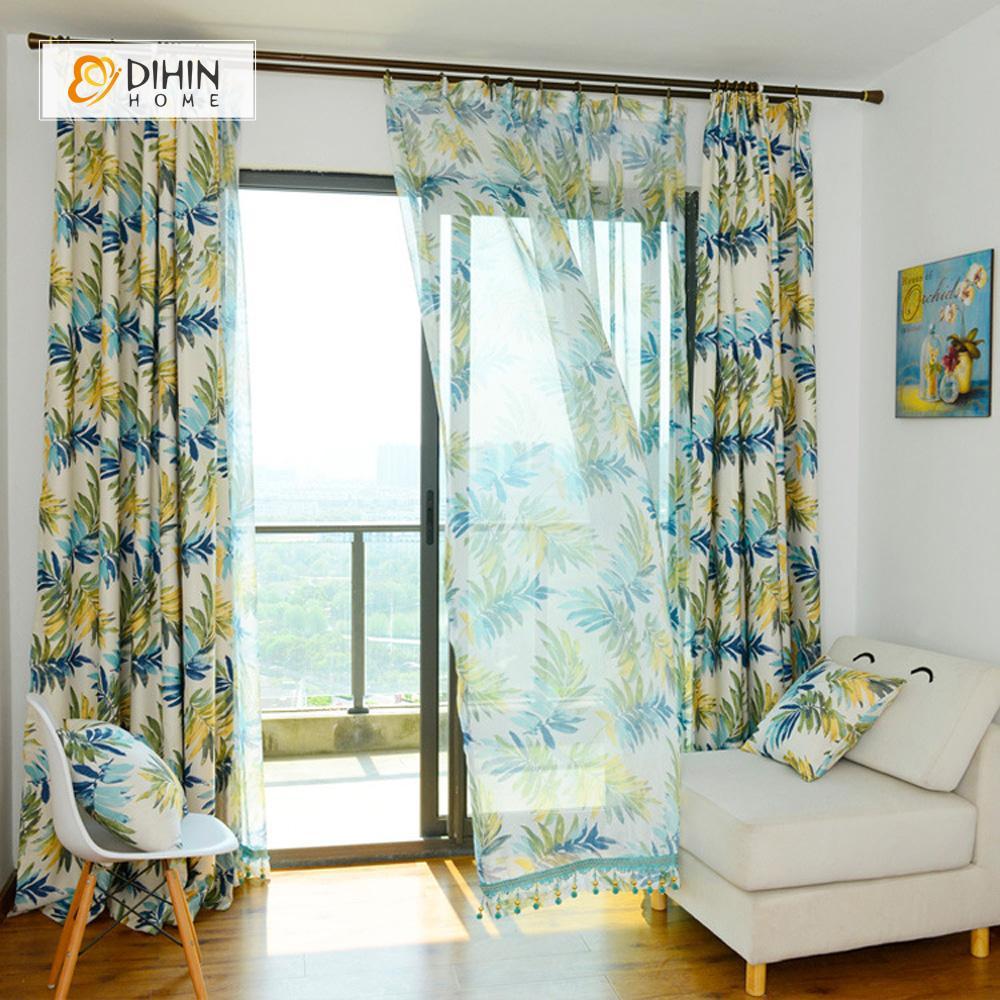 DIHIN HOME Exquisite Leaves Printed，Blackout Grommet Window Curtain for Living Room ,52x63-inch,1 Panel Curtains custom curtains blackout curtains curtains for living room curtain fabric linen curtains