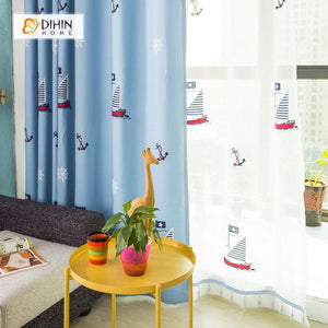 DIHIN HOME Exquisite Sailboat Printed，Blackout Grommet Window Curtain for Living Room ,52x63-inch,1 Panel Roman Shades Curtains Window Blinds custom curtains blackout curtains curtains for living room sheer curtains curtain fabric linen curtains kitchen curtains velvet curtains pinch pleat curtains bay window curtains outdoor curtains pleated curtains floral curtains dining room curtains kitchen valances drapes for bedroom patio curtains nursery curtains grommet curtains