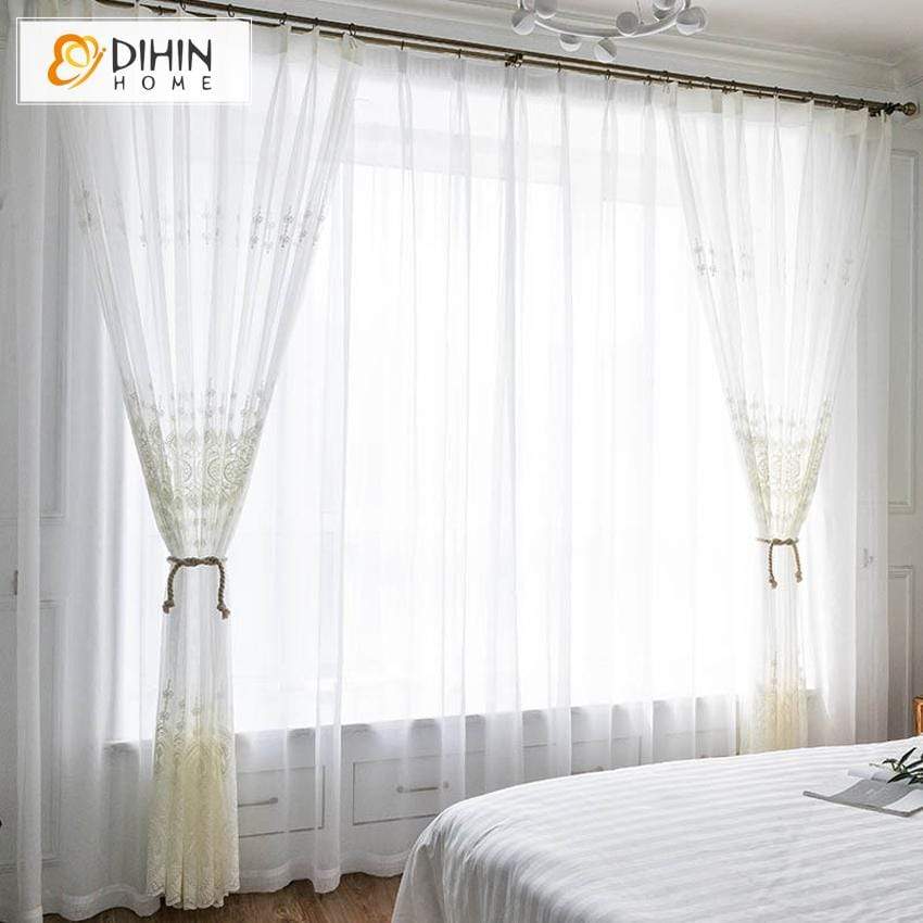 DIHIN HOME Exquisite Solid White Embroidered,Blackout Grommet Window Curtain for Living Room ,52x63-inch,1 Panel Roman Shades Curtains Window Blinds custom curtains blackout curtains curtains for living room sheer curtains curtain fabric linen curtains kitchen curtains velvet curtains pinch pleat curtains bay window curtains outdoor curtains pleated curtains floral curtains dining room curtains kitchen valances drapes for bedroom patio curtains nursery curtains grommet curtains