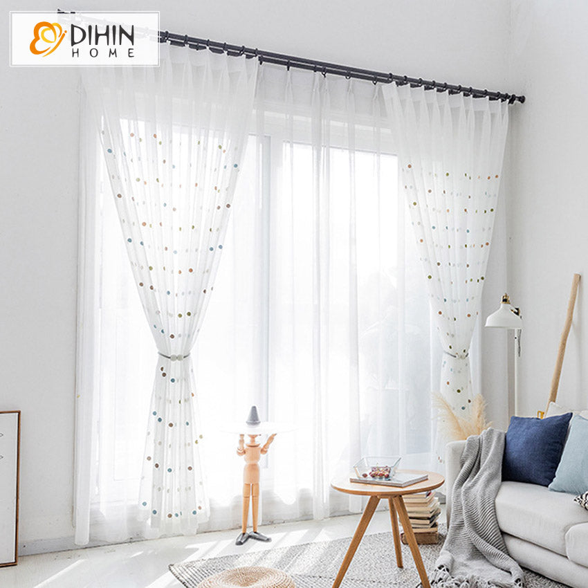 DIHIN HOME Fashion Colorful Dots Emboridered,Sheer Curtain, Grommet Window Curtain for Living Room ,52x63-inch,1 Panel Roman Shades Curtains Window Blinds custom curtains blackout curtains curtains for living room sheer curtains curtain fabric linen curtains kitchen curtains velvet curtains pinch pleat curtains bay window curtains outdoor curtains pleated curtains floral curtains dining room curtains kitchen valances drapes for bedroom patio curtains nursery curtains grommet curtains