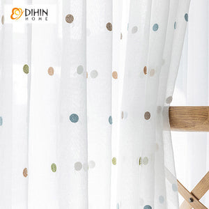 DIHIN HOME Fashion Colorful Dots Emboridered,Sheer Curtain, Grommet Window Curtain for Living Room ,52x63-inch,1 Panel Roman Shades Curtains Window Blinds custom curtains blackout curtains curtains for living room sheer curtains curtain fabric linen curtains kitchen curtains velvet curtains pinch pleat curtains bay window curtains outdoor curtains pleated curtains floral curtains dining room curtains kitchen valances drapes for bedroom patio curtains nursery curtains grommet curtains