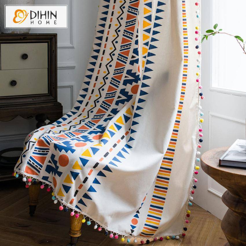 DIHIN HOME Fashion Geometric Style Curtains With Lace ,Blackout Grommet Window Curtain for Living Room ,52x63-inch,1 Panel Roman Shades Curtains Window Blinds custom curtains blackout curtains curtains for living room sheer curtains curtain fabric linen curtains kitchen curtains velvet curtains pinch pleat curtains bay window curtains outdoor curtains pleated curtains floral curtains dining room curtains kitchen valances drapes for bedroom patio curtains nursery curtains grommet curtains