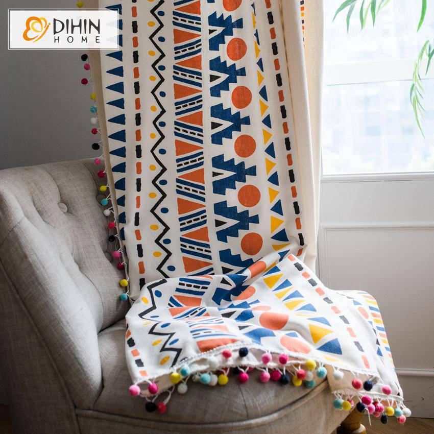 DIHIN HOME Fashion Geometric Style Curtains With Lace ,Blackout Grommet Window Curtain for Living Room ,52x63-inch,1 Panel Roman Shades Curtains Window Blinds custom curtains blackout curtains curtains for living room sheer curtains curtain fabric linen curtains kitchen curtains velvet curtains pinch pleat curtains bay window curtains outdoor curtains pleated curtains floral curtains dining room curtains kitchen valances drapes for bedroom patio curtains nursery curtains grommet curtains