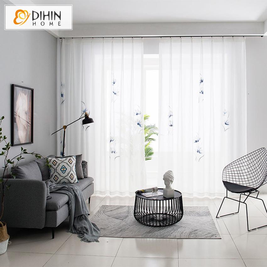 DIHIN HOME Fashion Ink Painting Blue Flowers Tulle,Sheer Curtain, Grommet Window Curtain for Living Room ,52x63-inch,1 Panel Roman Shades Curtains Window Blinds custom curtains blackout curtains curtains for living room sheer curtains curtain fabric linen curtains kitchen curtains velvet curtains pinch pleat curtains bay window curtains outdoor curtains pleated curtains floral curtains dining room curtains kitchen valances drapes for bedroom patio curtains nursery curtains grommet curtains