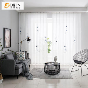DIHIN HOME Fashion Ink Painting Blue Flowers Tulle,Sheer Curtain, Grommet Window Curtain for Living Room ,52x63-inch,1 Panel Roman Shades Curtains Window Blinds custom curtains blackout curtains curtains for living room sheer curtains curtain fabric linen curtains kitchen curtains velvet curtains pinch pleat curtains bay window curtains outdoor curtains pleated curtains floral curtains dining room curtains kitchen valances drapes for bedroom patio curtains nursery curtains grommet curtains