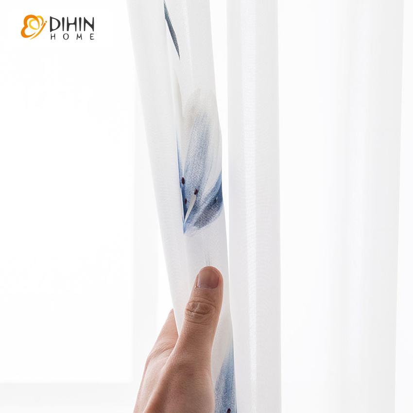 DIHIN HOME Fashion Ink Painting Blue Flowers Tulle,Sheer Curtain, Grommet Window Curtain for Living Room ,52x63-inch,1 Panel Roman Shades Curtains Window Blinds custom curtains blackout curtains curtains for living room sheer curtains curtain fabric linen curtains kitchen curtains velvet curtains pinch pleat curtains bay window curtains outdoor curtains pleated curtains floral curtains dining room curtains kitchen valances drapes for bedroom patio curtains nursery curtains grommet curtains