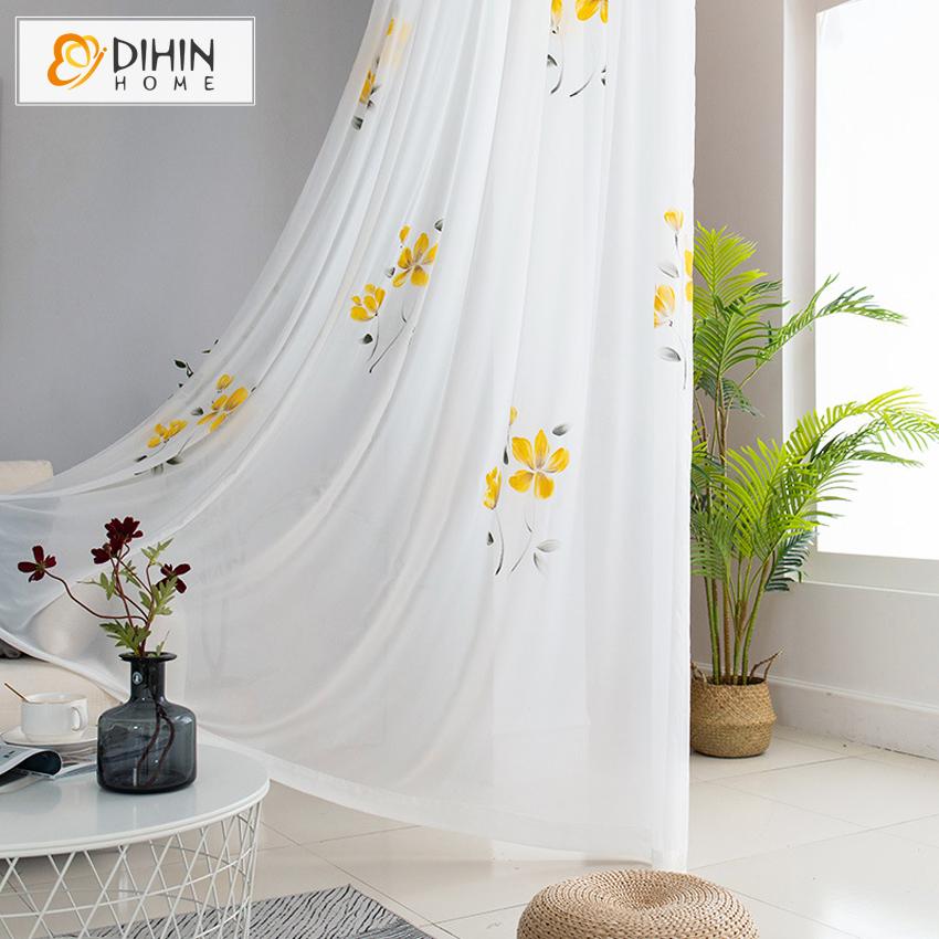 DIHIN HOME Fashion Ink Painting Yellow Flowers Tulle,Sheer Curtain, Grommet Window Curtain for Living Room ,52x63-inch,1 Panel Roman Shades Curtains Window Blinds custom curtains blackout curtains curtains for living room sheer curtains curtain fabric linen curtains kitchen curtains velvet curtains pinch pleat curtains bay window curtains outdoor curtains pleated curtains floral curtains dining room curtains kitchen valances drapes for bedroom patio curtains nursery curtains grommet curtains