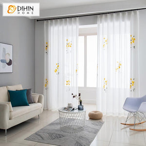 DIHIN HOME Fashion Ink Painting Yellow Flowers Tulle,Sheer Curtain, Grommet Window Curtain for Living Room ,52x63-inch,1 Panel Roman Shades Curtains Window Blinds custom curtains blackout curtains curtains for living room sheer curtains curtain fabric linen curtains kitchen curtains velvet curtains pinch pleat curtains bay window curtains outdoor curtains pleated curtains floral curtains dining room curtains kitchen valances drapes for bedroom patio curtains nursery curtains grommet curtains