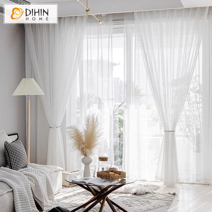 DIHIN HOME Fashion White Houndstooth Embroideried Sheer Curtains,Grommet Window Curtain for Living Room ,52x63-inch,1 Panel Roman Shades Curtains Window Blinds custom curtains blackout curtains curtains for living room sheer curtains curtain fabric linen curtains kitchen curtains velvet curtains pinch pleat curtains bay window curtains outdoor curtains pleated curtains floral curtains dining room curtains kitchen valances drapes for bedroom patio curtains nursery curtains grommet curtains