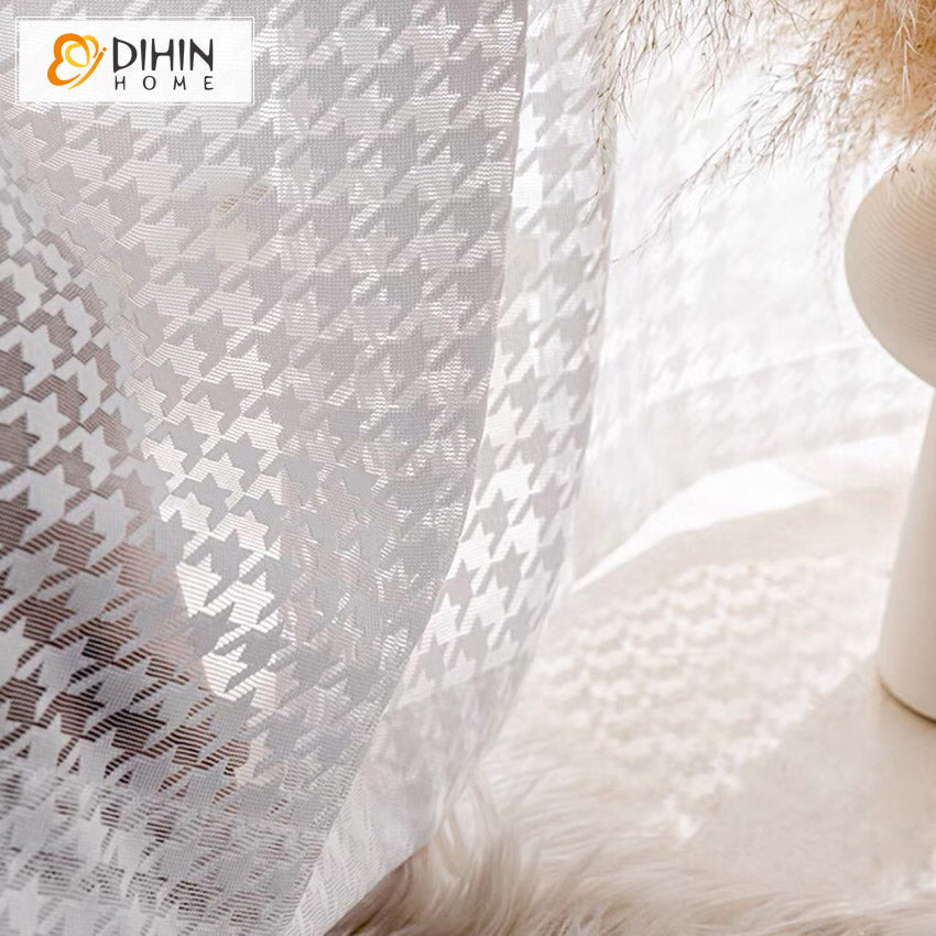 DIHIN HOME Fashion White Houndstooth Embroideried Sheer Curtains,Grommet Window Curtain for Living Room ,52x63-inch,1 Panel Roman Shades Curtains Window Blinds custom curtains blackout curtains curtains for living room sheer curtains curtain fabric linen curtains kitchen curtains velvet curtains pinch pleat curtains bay window curtains outdoor curtains pleated curtains floral curtains dining room curtains kitchen valances drapes for bedroom patio curtains nursery curtains grommet curtains