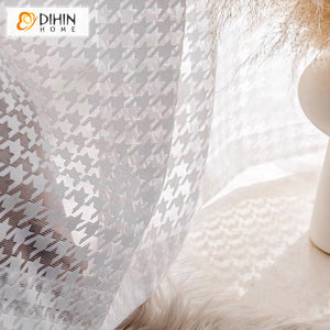 DIHIN HOME Fashion White Houndstooth Embroideried Sheer Curtains,Grommet Window Curtain for Living Room ,52x63-inch,1 Panel Roman Shades Curtains Window Blinds custom curtains blackout curtains curtains for living room sheer curtains curtain fabric linen curtains kitchen curtains velvet curtains pinch pleat curtains bay window curtains outdoor curtains pleated curtains floral curtains dining room curtains kitchen valances drapes for bedroom patio curtains nursery curtains grommet curtains