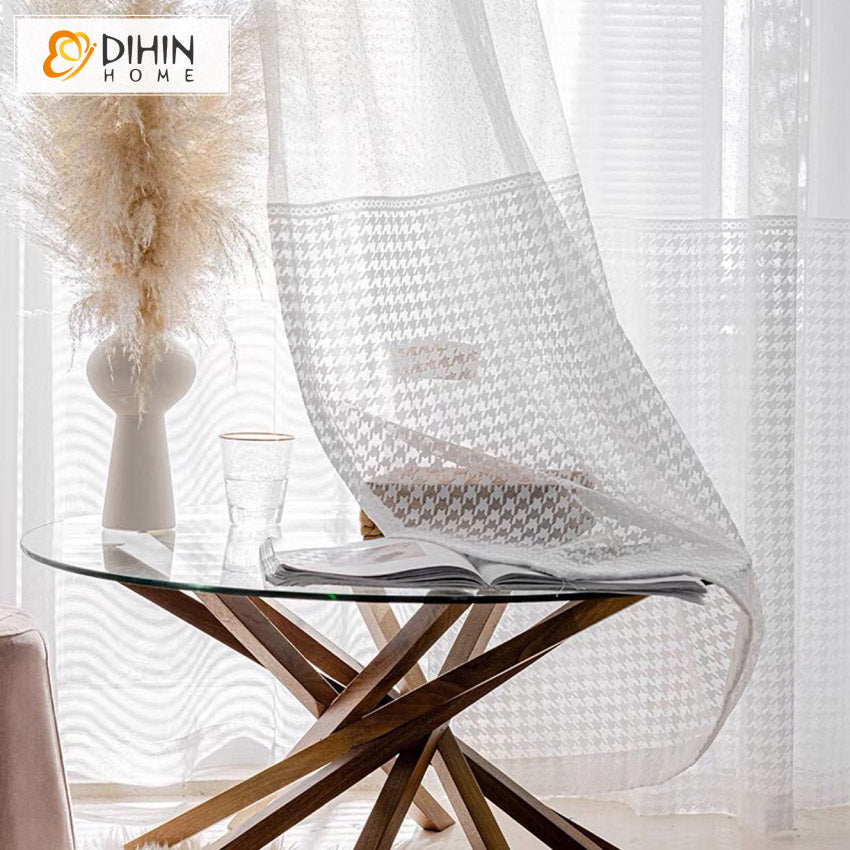 DIHIN HOME Fashion White Houndstooth Embroideried Sheer Curtains,Grommet Window Curtain for Living Room ,52x63-inch,1 Panel Roman Shades Curtains Window Blinds custom curtains blackout curtains curtains for living room sheer curtains curtain fabric linen curtains kitchen curtains velvet curtains pinch pleat curtains bay window curtains outdoor curtains pleated curtains floral curtains dining room curtains kitchen valances drapes for bedroom patio curtains nursery curtains grommet curtains