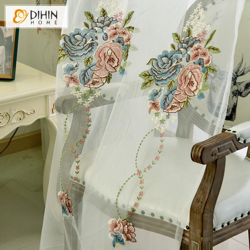DIHIN HOME Flowers Embroidered Blue Background,Blackout Curtains Grommet Window Curtain for Living Room ,52x84-inch,1 Panel Roman Shades Curtains Window Blinds custom curtains blackout curtains curtains for living room sheer curtains curtain fabric linen curtains kitchen curtains velvet curtains pinch pleat curtains bay window curtains outdoor curtains pleated curtains floral curtains dining room curtains kitchen valances drapes for bedroom patio curtains nursery curtains grommet curtains