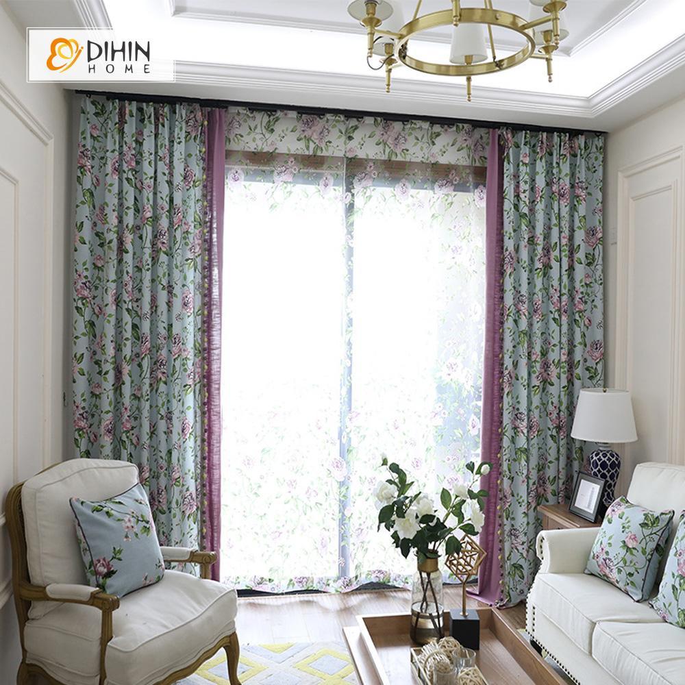 DIHIN HOME Flowers Purple Printed，Blackout Grommet Window Curtain for Living Room ,52x63-inch,1 Panel Roman Shades Curtains Window Blinds custom curtains blackout curtains curtains for living room sheer curtains curtain fabric linen curtains kitchen curtains velvet curtains pinch pleat curtains bay window curtains outdoor curtains pleated curtains floral curtains dining room curtains kitchen valances drapes for bedroom patio curtains nursery curtains grommet curtains