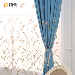 DIHIN HOME Garden Blue Color Reed Embroidered,Blackout Grommet Window Curtain for Living Room ,52x63-inch,1 Panel Roman Shades Curtains Window Blinds custom curtains blackout curtains curtains for living room sheer curtains curtain fabric linen curtains kitchen curtains velvet curtains pinch pleat curtains bay window curtains outdoor curtains pleated curtains floral curtains dining room curtains kitchen valances drapes for bedroom patio curtains nursery curtains grommet curtains