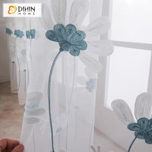 DIHIN HOME Garden Blue Flowers Emboridered,Sheer Curtain,Grommet Window Curtain for Living Room ,52x63-inch,1 Panel Roman Shades Curtains Window Blinds custom curtains blackout curtains curtains for living room sheer curtains curtain fabric linen curtains kitchen curtains velvet curtains pinch pleat curtains bay window curtains outdoor curtains pleated curtains floral curtains dining room curtains kitchen valances drapes for bedroom patio curtains nursery curtains grommet curtains