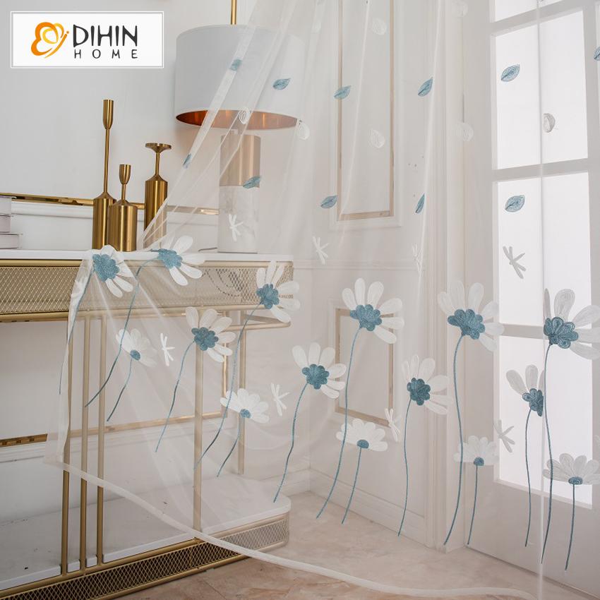 DIHIN HOME Garden Blue Flowers Emboridered,Sheer Curtain,Grommet Window Curtain for Living Room ,52x63-inch,1 Panel Roman Shades Curtains Window Blinds custom curtains blackout curtains curtains for living room sheer curtains curtain fabric linen curtains kitchen curtains velvet curtains pinch pleat curtains bay window curtains outdoor curtains pleated curtains floral curtains dining room curtains kitchen valances drapes for bedroom patio curtains nursery curtains grommet curtains