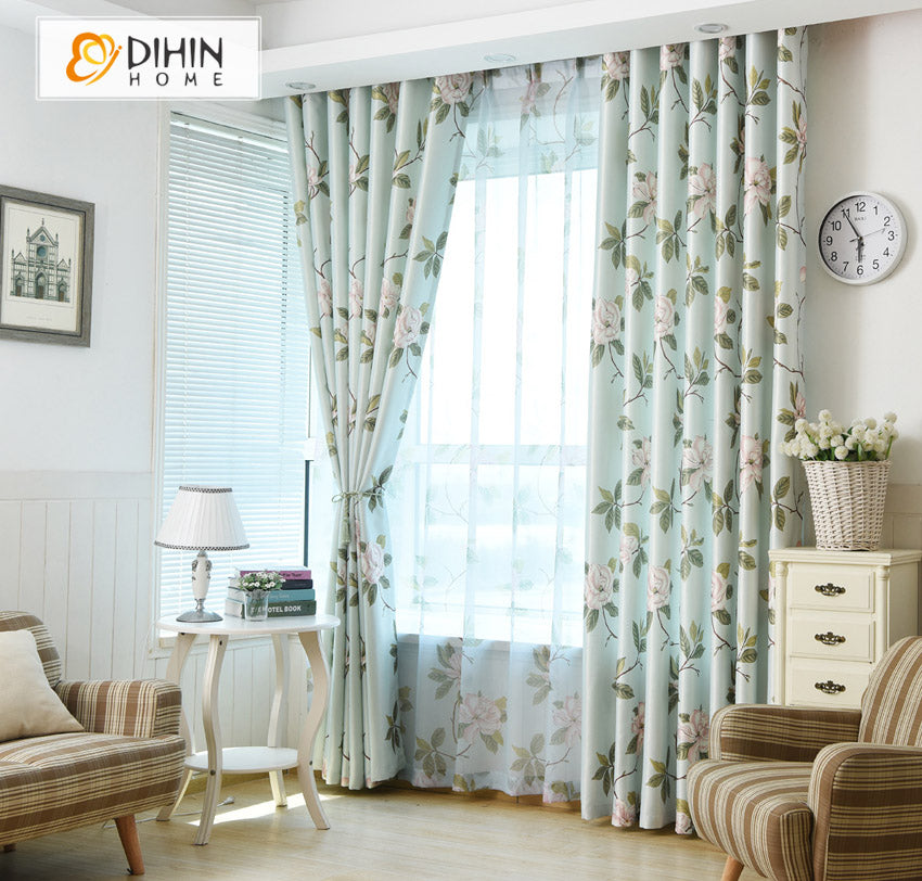 DIHIN HOME Garden Blue Flowers Printed,Blackout Curtains Grommet Window Curtain for Living Room ,52x63-inch,1 Panel Roman Shades Curtains Window Blinds custom curtains blackout curtains curtains for living room sheer curtains curtain fabric linen curtains kitchen curtains velvet curtains pinch pleat curtains bay window curtains outdoor curtains pleated curtains floral curtains dining room curtains kitchen valances drapes for bedroom patio curtains nursery curtains grommet curtains