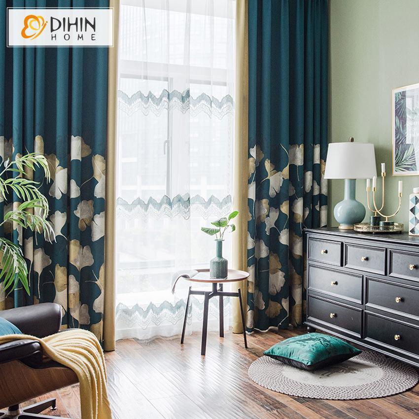DIHIN HOME Garden Blue Ginkgo Spliced Curtains，Blackout Grommet Window Curtain for Living Room ,52x63-inch,1 Panel Roman Shades Curtains Window Blinds custom curtains blackout curtains curtains for living room sheer curtains curtain fabric linen curtains kitchen curtains velvet curtains pinch pleat curtains bay window curtains outdoor curtains pleated curtains floral curtains dining room curtains kitchen valances drapes for bedroom patio curtains nursery curtains grommet curtains