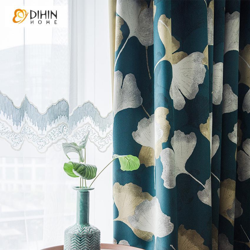 DIHIN HOME Garden Blue Ginkgo Spliced Curtains，Blackout Grommet Window Curtain for Living Room ,52x63-inch,1 Panel Roman Shades Curtains Window Blinds custom curtains blackout curtains curtains for living room sheer curtains curtain fabric linen curtains kitchen curtains velvet curtains pinch pleat curtains bay window curtains outdoor curtains pleated curtains floral curtains dining room curtains kitchen valances drapes for bedroom patio curtains nursery curtains grommet curtains