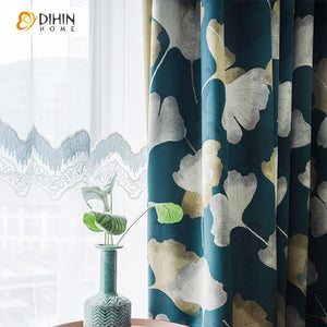 DIHIN HOME Garden Blue Ginkgo Spliced Curtains，Blackout Grommet Window Curtain for Living Room ,52x63-inch,1 Panel Roman Shades Curtains Window Blinds custom curtains blackout curtains curtains for living room sheer curtains curtain fabric linen curtains kitchen curtains velvet curtains pinch pleat curtains bay window curtains outdoor curtains pleated curtains floral curtains dining room curtains kitchen valances drapes for bedroom patio curtains nursery curtains grommet curtains