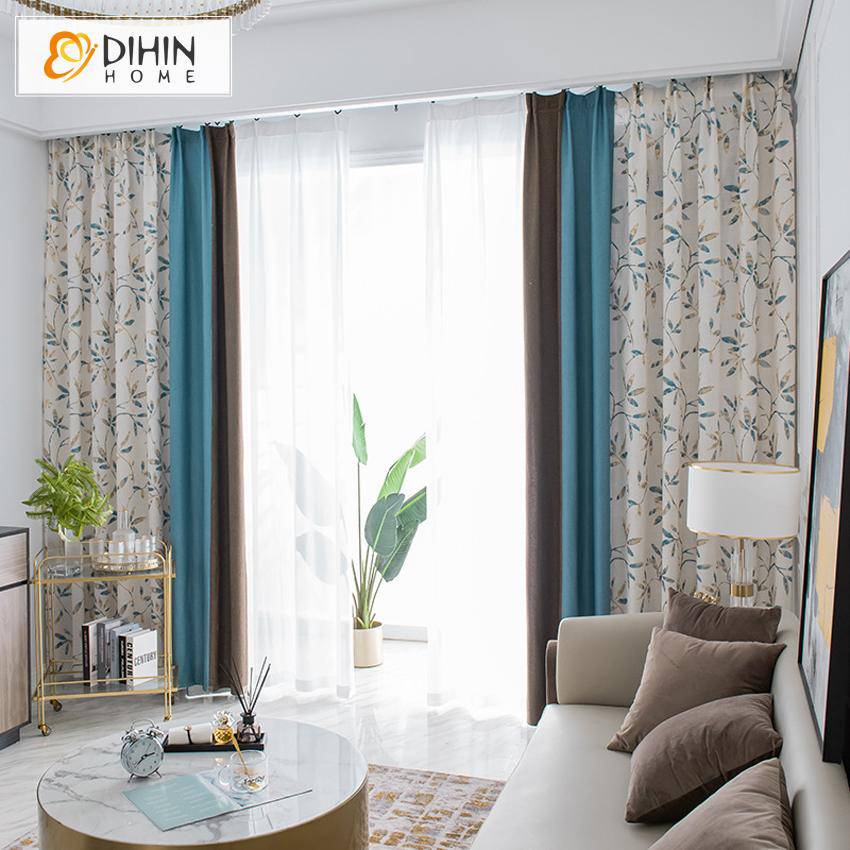 DIHIN HOME Garden Coffee Blue Fabric Leaves Printed,Blackout Grommet Window Curtain for Living Room ,52x63-inch,1 Panel Roman Shades Curtains Window Blinds custom curtains blackout curtains curtains for living room sheer curtains curtain fabric linen curtains kitchen curtains velvet curtains pinch pleat curtains bay window curtains outdoor curtains pleated curtains floral curtains dining room curtains kitchen valances drapes for bedroom patio curtains nursery curtains grommet curtains
