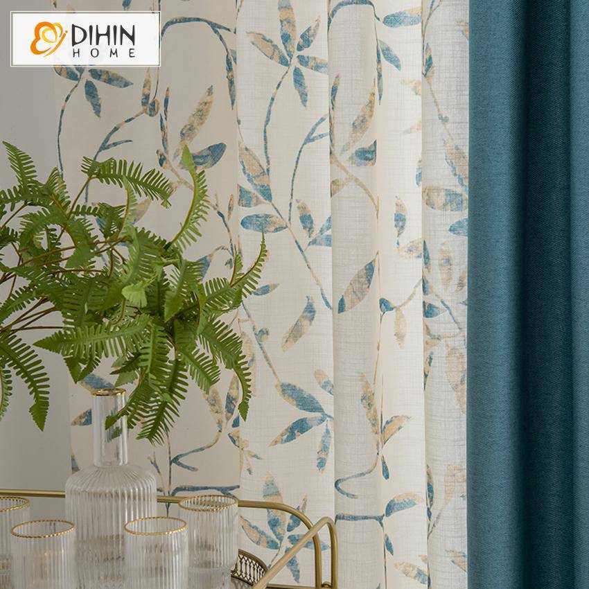 DIHIN HOME Garden Coffee Blue Fabric Leaves Printed,Blackout Grommet Window Curtain for Living Room ,52x63-inch,1 Panel Roman Shades Curtains Window Blinds custom curtains blackout curtains curtains for living room sheer curtains curtain fabric linen curtains kitchen curtains velvet curtains pinch pleat curtains bay window curtains outdoor curtains pleated curtains floral curtains dining room curtains kitchen valances drapes for bedroom patio curtains nursery curtains grommet curtains