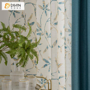DIHIN HOME Garden Coffee Blue Fabric Leaves Printed,Blackout Grommet Window Curtain for Living Room ,52x63-inch,1 Panel Roman Shades Curtains Window Blinds custom curtains blackout curtains curtains for living room sheer curtains curtain fabric linen curtains kitchen curtains velvet curtains pinch pleat curtains bay window curtains outdoor curtains pleated curtains floral curtains dining room curtains kitchen valances drapes for bedroom patio curtains nursery curtains grommet curtains