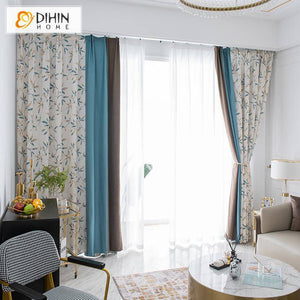DIHIN HOME Garden Coffee Blue Fabric Leaves Printed,Blackout Grommet Window Curtain for Living Room ,52x63-inch,1 Panel Roman Shades Curtains Window Blinds custom curtains blackout curtains curtains for living room sheer curtains curtain fabric linen curtains kitchen curtains velvet curtains pinch pleat curtains bay window curtains outdoor curtains pleated curtains floral curtains dining room curtains kitchen valances drapes for bedroom patio curtains nursery curtains grommet curtains