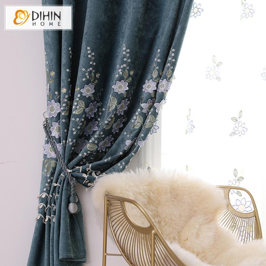 DIHIN HOME Garden Embroidered Curtain,Blackout Curtains Grommet Window Curtain for Living Room ,52x90-inch,1 Panel Roman Shades Curtains Window Blinds custom curtains blackout curtains curtains for living room sheer curtains curtain fabric linen curtains kitchen curtains velvet curtains pinch pleat curtains bay window curtains outdoor curtains pleated curtains floral curtains dining room curtains kitchen valances drapes for bedroom patio curtains nursery curtains grommet curtains
