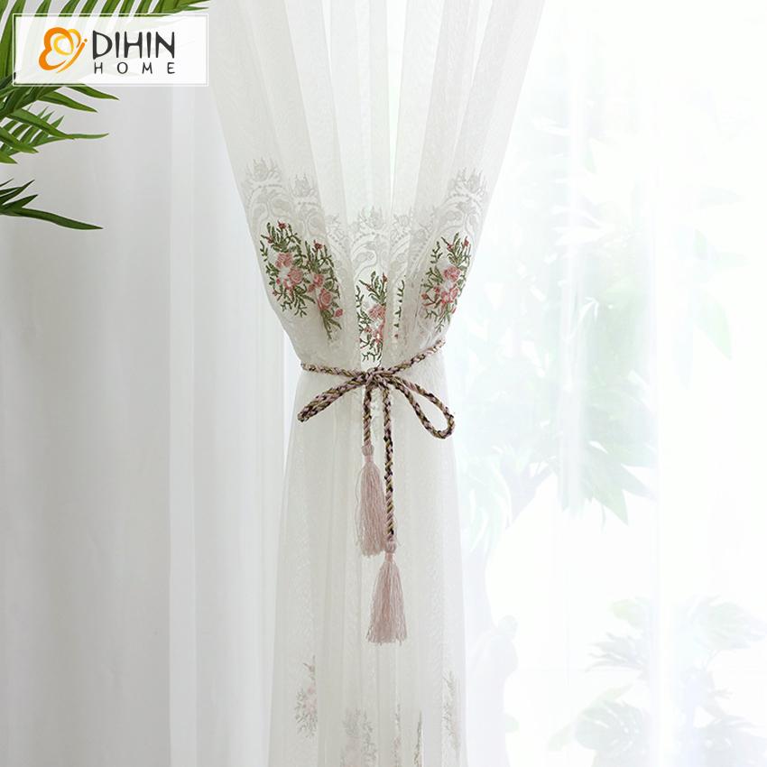 DIHIN HOME Garden Flowers Embroidered Sheer Curtain, Grommet Window Curtain for Living Room ,52x63-inch,1 Panel Roman Shades Curtains Window Blinds custom curtains blackout curtains curtains for living room sheer curtains curtain fabric linen curtains kitchen curtains velvet curtains pinch pleat curtains bay window curtains outdoor curtains pleated curtains floral curtains dining room curtains kitchen valances drapes for bedroom patio curtains nursery curtains grommet curtains