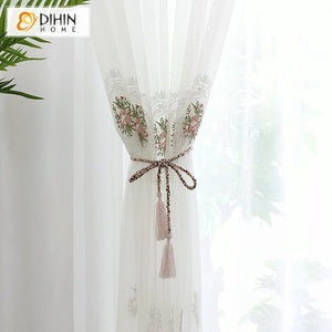 DIHIN HOME Garden Flowers Embroidered Sheer Curtain, Grommet Window Curtain for Living Room ,52x63-inch,1 Panel Roman Shades Curtains Window Blinds custom curtains blackout curtains curtains for living room sheer curtains curtain fabric linen curtains kitchen curtains velvet curtains pinch pleat curtains bay window curtains outdoor curtains pleated curtains floral curtains dining room curtains kitchen valances drapes for bedroom patio curtains nursery curtains grommet curtains
