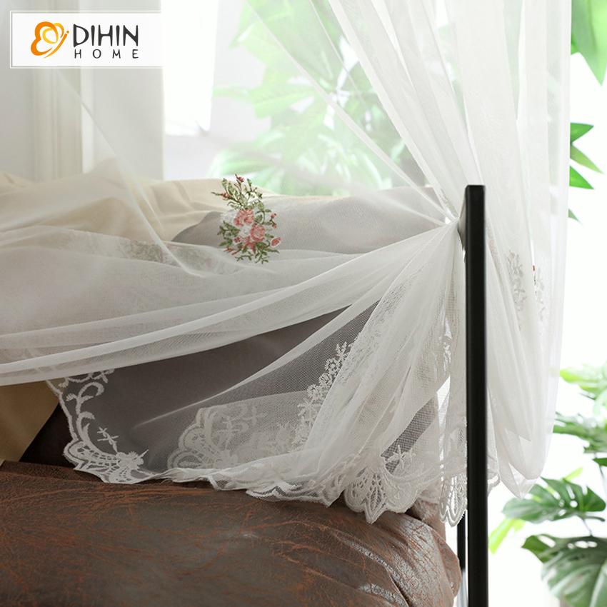 DIHIN HOME Garden Flowers Embroidered Sheer Curtain, Grommet Window Curtain for Living Room ,52x63-inch,1 Panel Roman Shades Curtains Window Blinds custom curtains blackout curtains curtains for living room sheer curtains curtain fabric linen curtains kitchen curtains velvet curtains pinch pleat curtains bay window curtains outdoor curtains pleated curtains floral curtains dining room curtains kitchen valances drapes for bedroom patio curtains nursery curtains grommet curtains