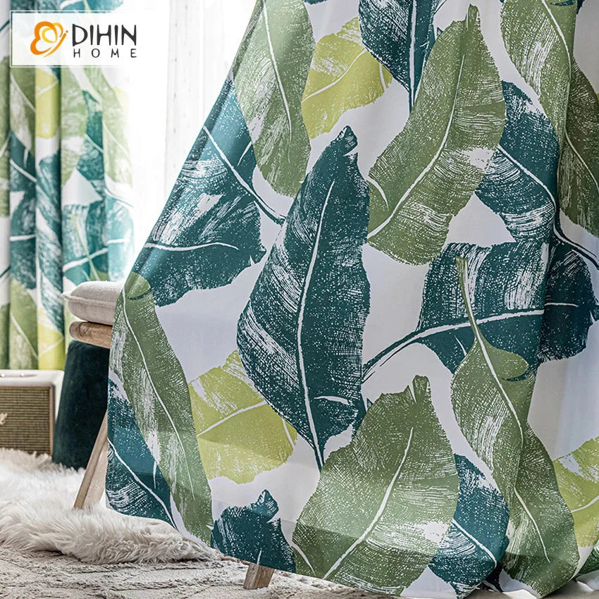DIHIN HOME Garden Green Leaves Printed,Blackout Grommet Window Curtain for Living Room,1 Panel Roman Shades Curtains Window Blinds custom curtains blackout curtains curtains for living room sheer curtains curtain fabric linen curtains kitchen curtains velvet curtains pinch pleat curtains bay window curtains outdoor curtains pleated curtains floral curtains dining room curtains kitchen valances drapes for bedroom patio curtains nursery curtains grommet curtains