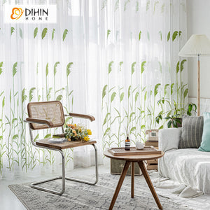 DIHIN HOME Garden Green Reeds Embroidered,Grommet Window Sheer Curtain for Living Room ,52x63-inch,1 Panel Roman Shades Curtains Window Blinds custom curtains blackout curtains curtains for living room sheer curtains curtain fabric linen curtains kitchen curtains velvet curtains pinch pleat curtains bay window curtains outdoor curtains pleated curtains floral curtains dining room curtains kitchen valances drapes for bedroom patio curtains nursery curtains grommet curtains
