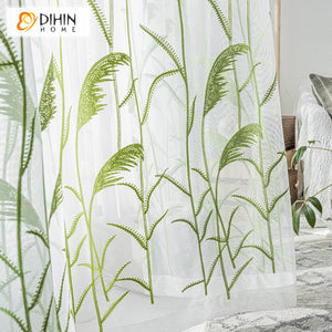 DIHIN HOME Garden Green Reeds Embroidered,Grommet Window Sheer Curtain for Living Room ,52x63-inch,1 Panel Roman Shades Curtains Window Blinds custom curtains blackout curtains curtains for living room sheer curtains curtain fabric linen curtains kitchen curtains velvet curtains pinch pleat curtains bay window curtains outdoor curtains pleated curtains floral curtains dining room curtains kitchen valances drapes for bedroom patio curtains nursery curtains grommet curtains