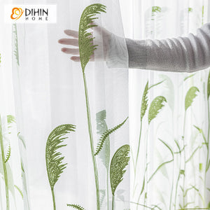 DIHIN HOME Garden Green Reeds Embroidered,Grommet Window Sheer Curtain for Living Room ,52x63-inch,1 Panel Roman Shades Curtains Window Blinds custom curtains blackout curtains curtains for living room sheer curtains curtain fabric linen curtains kitchen curtains velvet curtains pinch pleat curtains bay window curtains outdoor curtains pleated curtains floral curtains dining room curtains kitchen valances drapes for bedroom patio curtains nursery curtains grommet curtains
